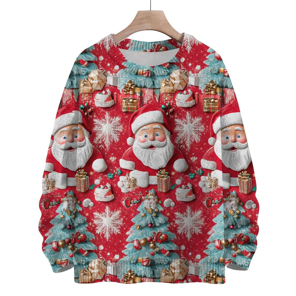 Women's Fashion Round Neck Casual Long Sleeve Christmas Cute Printed Woolen Knit Top