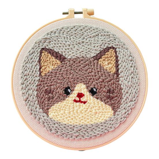 1 Set Punch Needle Coaster Kit Handmade Punch Needle Embroidery Craft Kit with Hoop Yarn Tools Instruction Adults Beginners DIY Animal Flower Coaster