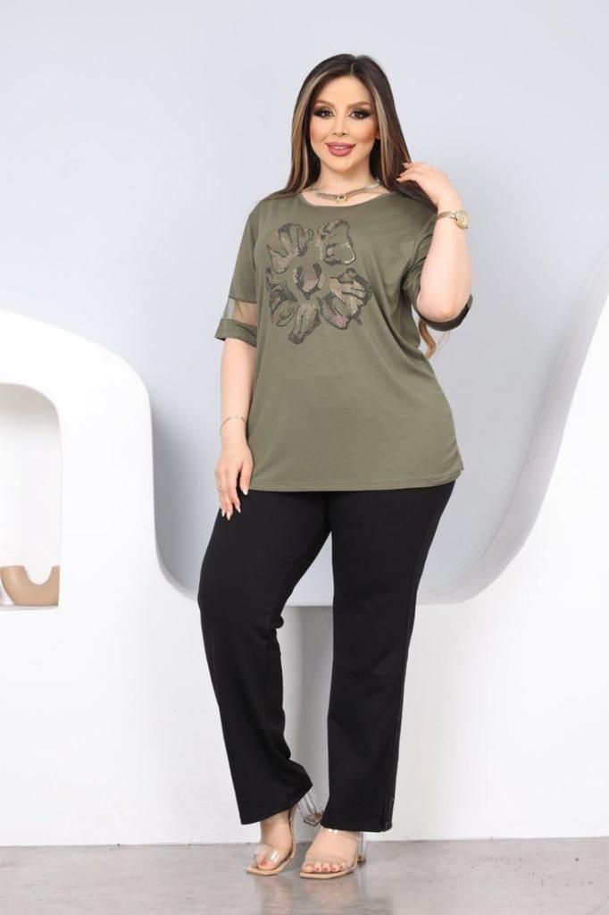 Женская блузка большого размера Блузка большого размера с каменным цветочным узором спереди