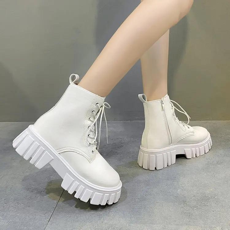 Fashion 2025 New Women's Boots Fashion Outdoor Leisure Leather Boots Lace Up Ankle Boots for Women Non Slip Platform Boot Botas De Mujer