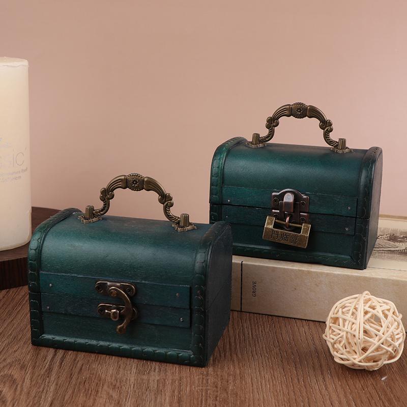 Ретро-деревянная шкатулка для хранения ожерелий, сережек, ювелирных изделий, запирающаяся паролем, коробка для хранения ключей, открывающаяся с помощью ключа, деревянная зелено-коричневая коробка с замком