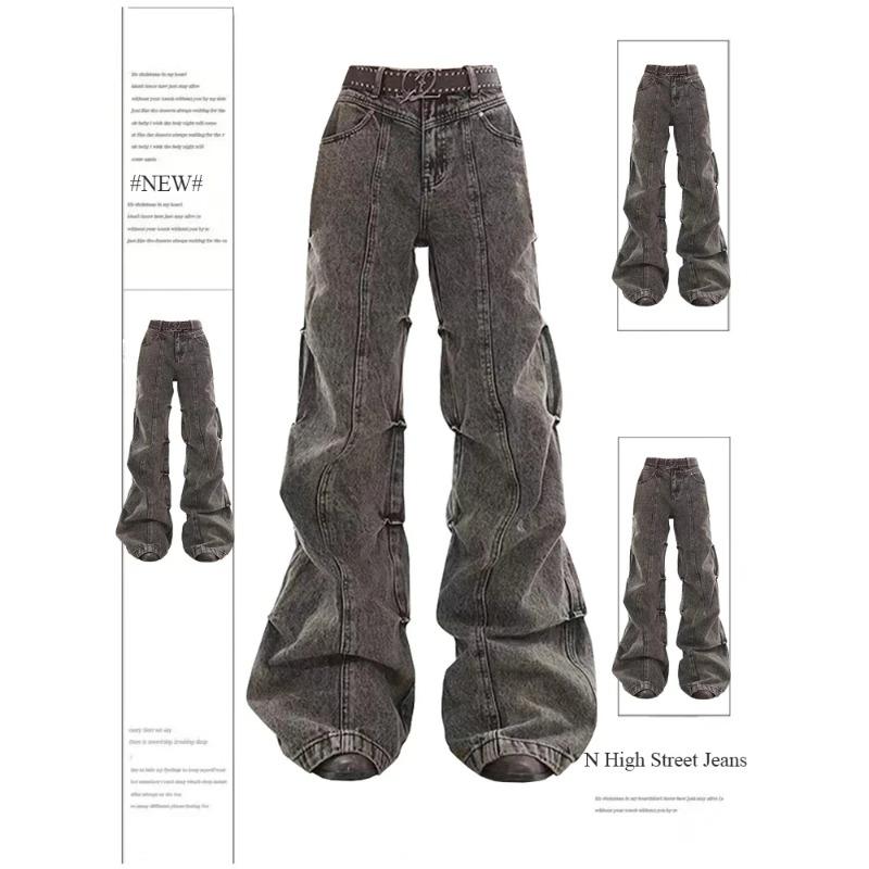 Women's Grey Jeans Vintage Korean 90s Aesthetic Denim Trousers Harajuku High Waist Cowboy Pants Fashion Y2k 2000s Trashy Clothes