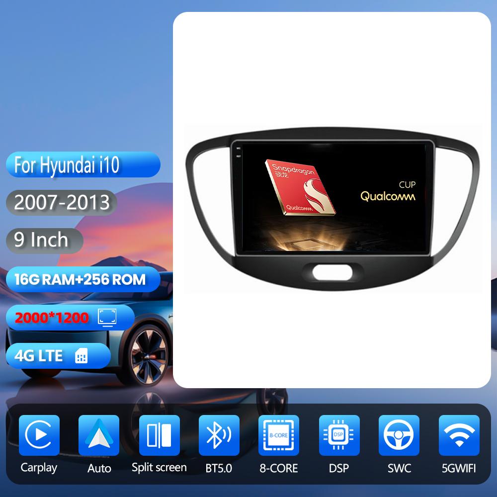 Autoradio multimédia Android 16 Carplay Auto pour Hyundai I10 2007 - 2013, GPS stéréo, Plug and Play, Snapdragon