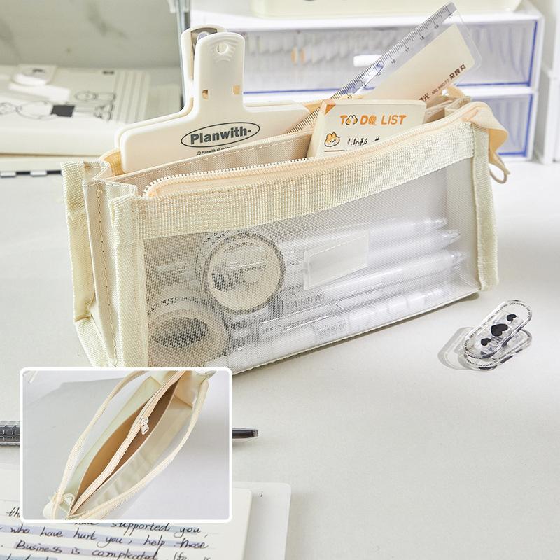 Простой пенал, двухслойный нейлоновый прозрачный пенал, видимая большая вместительная сумка для хранения канцелярских принадлежностей, студенческие принадлежности