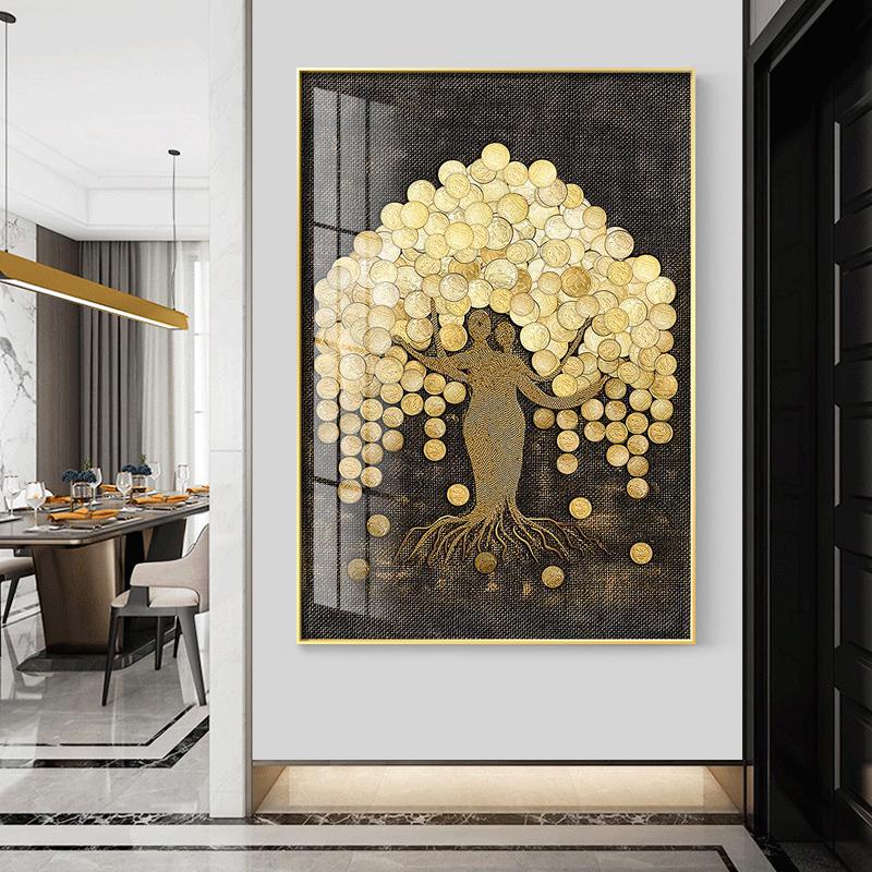 Golden Painting On Canvas Gold Coins Trees Posters and Prints Rich Tree Wall Pictures for Living Room Decor Home Decoration
