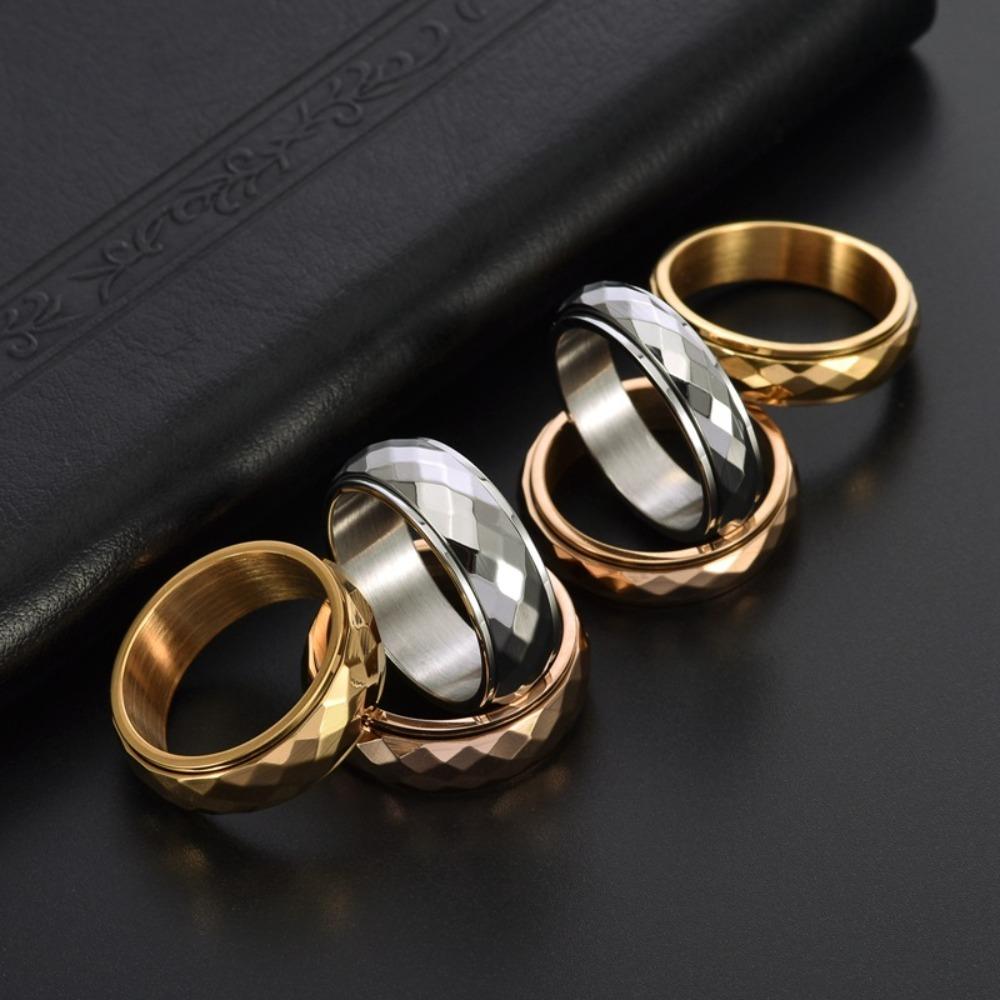 Унисекс Кольцо из титановой стали с вращающимся бриллиантом Широкое Узкое Лицо Модные украшения для мужчин женщин