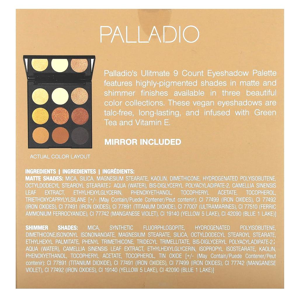 Palladio, Палитра теней для век Ultimate 9 Count, золотисто-песочный, 0,33 унции (9,6 г)