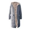 Women Winter Coat with Hood Padded Plush Lined Double-sided Wearable Outerwear Warm Large Pocket Zipper Closure Mid Length Overcoat