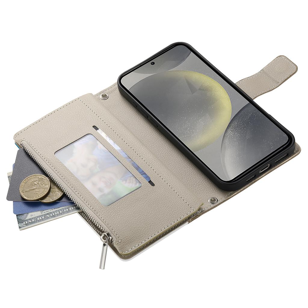 For Samsung Galaxy S25+/S24+ Case Zipper Wallet Color Splicing Leather Flip Phone Cover with Straps