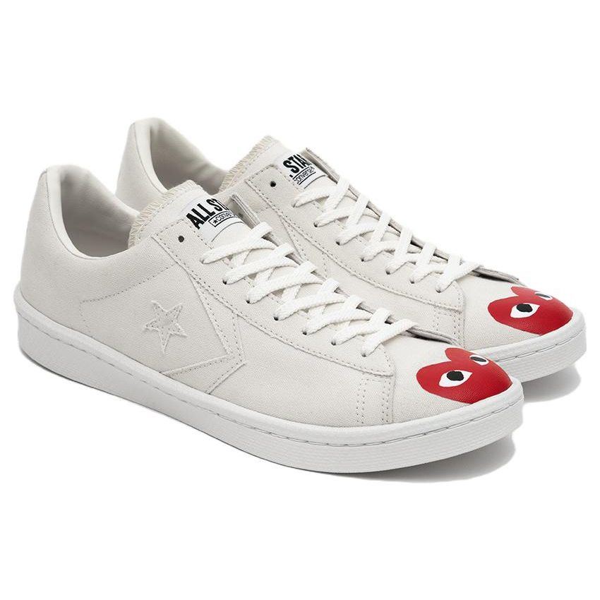 Comme Des Garçons Play X Converse Pro Leather Прочные Дышащие Низкие Кеды для Скейтбординга Унисекс Кроссовки Белые Красные 34201320