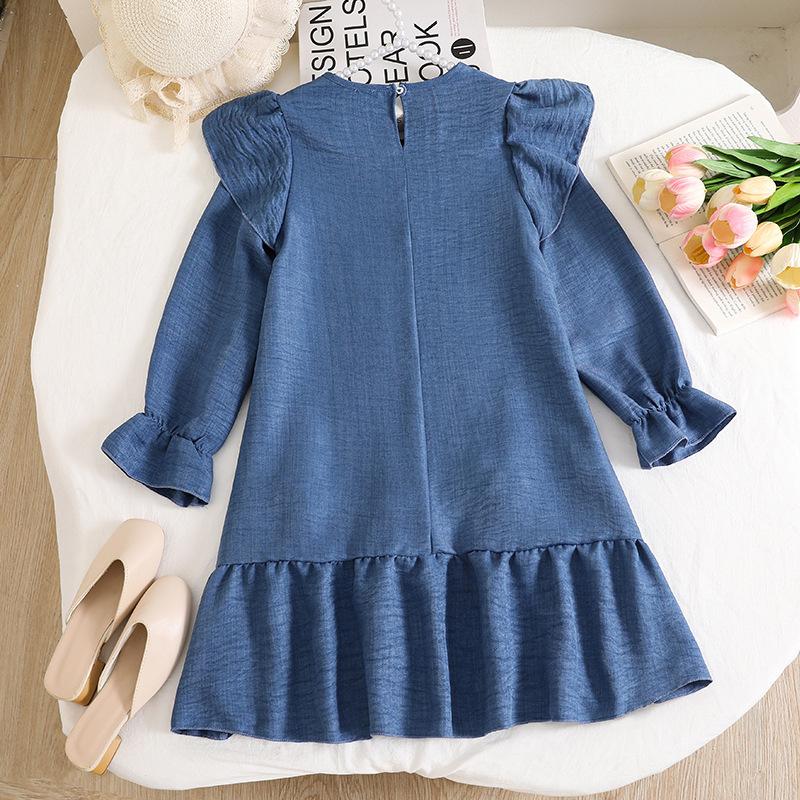 Платье для девочек Осень Новое Корейский стиль Западный стиль Кружево Длинный рукав Сладкая юбка Трехмерный цветок Платье принцессы