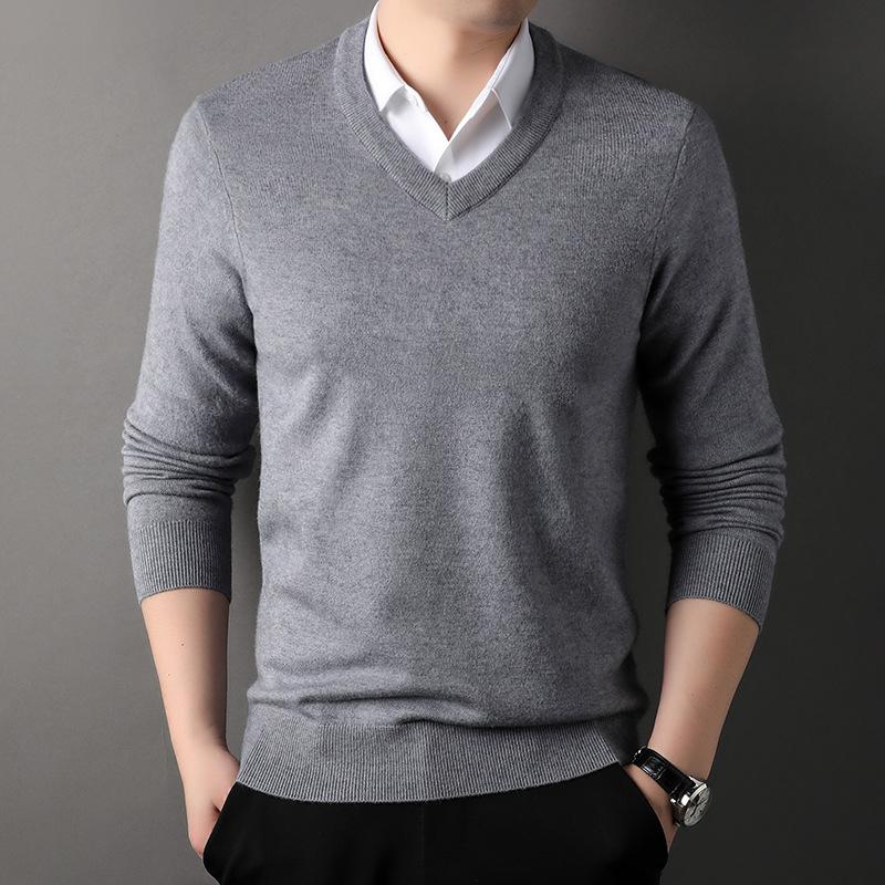 Men S Winter Thick V Neck Long Sleeve Pullover Knit Sweater