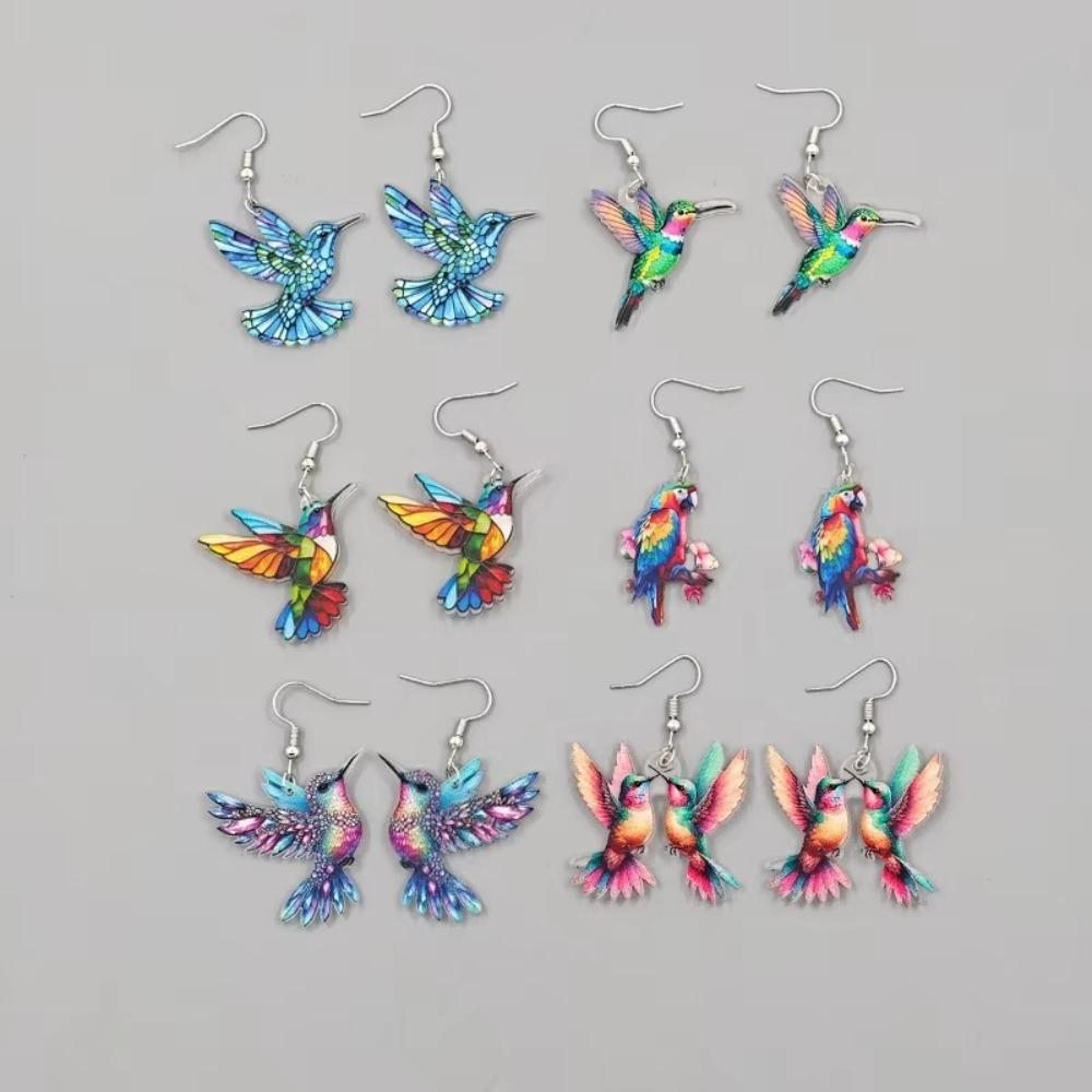 Acrylic Bird Dangle Earrings Retro Style 2D Bird Shape Earrings Women Girls