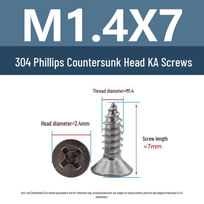 Yigu 304 Stainless Steel Phillips Flat Head Self-Tapping Screws M1-M2.5