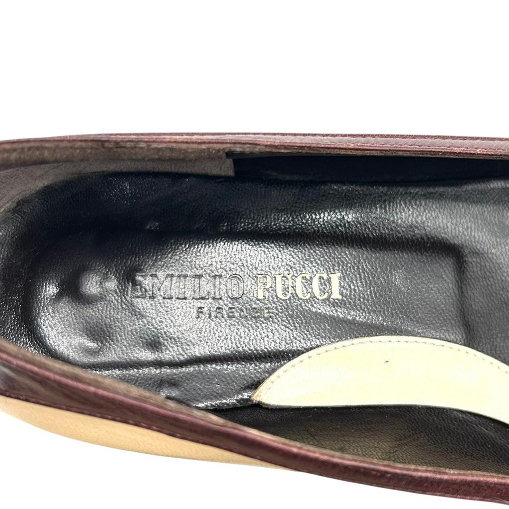 Поношенные туфли-лодочки / балетки Emilio Pucciбежевый/бордовый кожа Женские