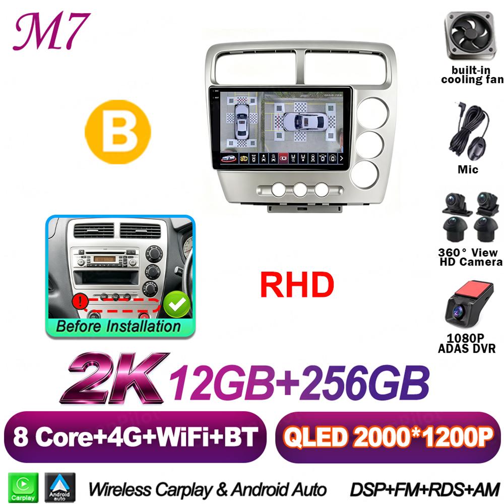 Android 16 For HONDA Civic EP3 2000-2005 Car Radio Stereo Head Unit Multimedia Video Player GPS Navigation 2K QLED 9 Inch 8 Core
