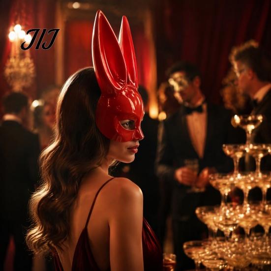 Soft Material Rabbit Mask Halloween Bunny Half Face Mask, Costume Prop with Long Realistic Animal Ears, Plastic Cosplay for Adults, Masquerade