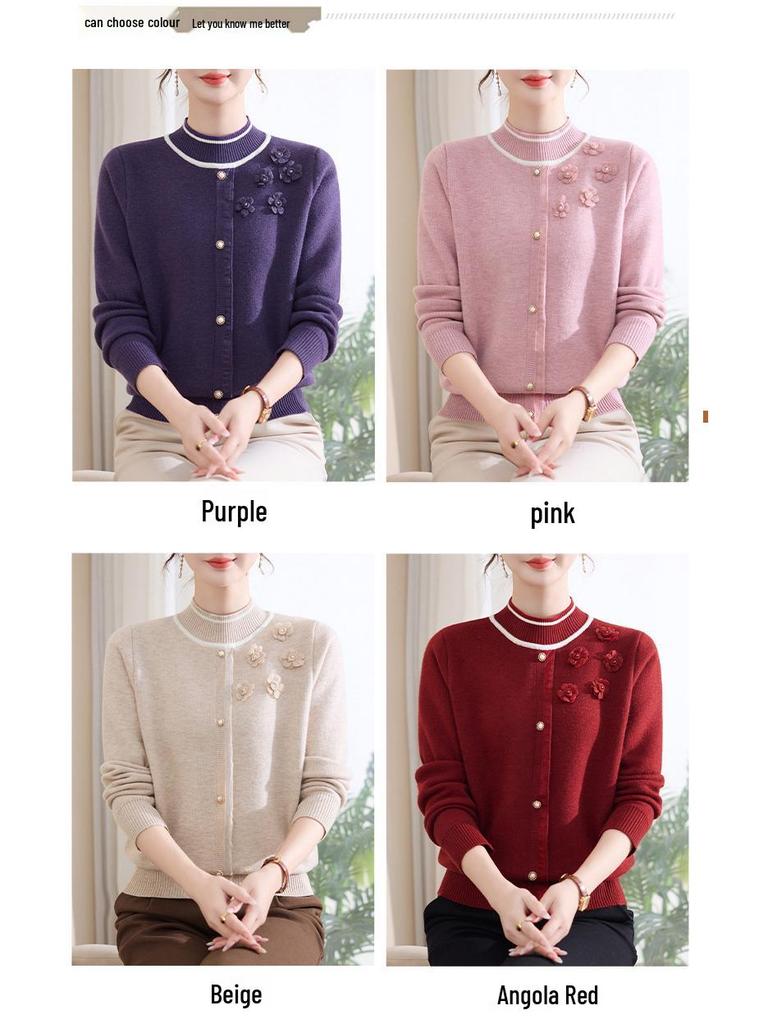 2025 Stylish Winter Fleece Top for Middle-Aged & Elderly Women - Half-High Collar Cozy Sweater with Plus Velvet Base Layer