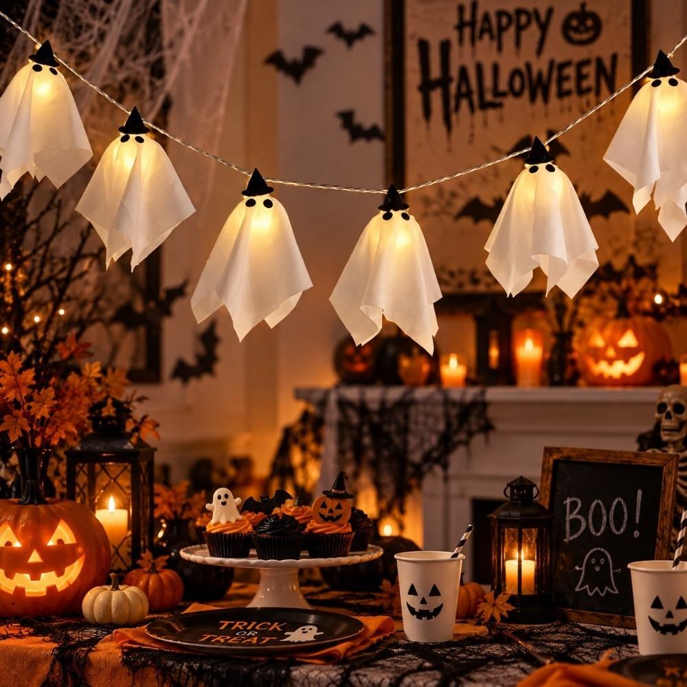 Warm White Halloween String Lights Soft Glowing Decorative Lamp Lights Ghost Light String Porch