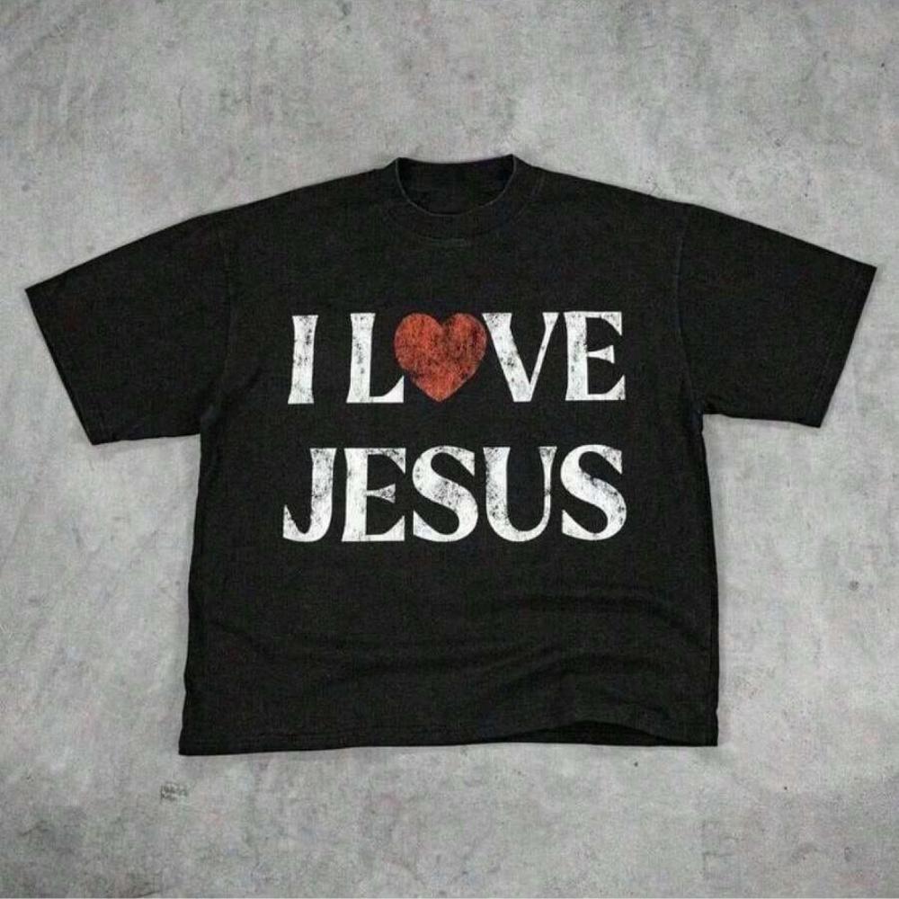 Vintae Christian Graphic Tee- 'I Love ' Blend Short Sleeve Shirt Clothing Graphic Short Sleeve