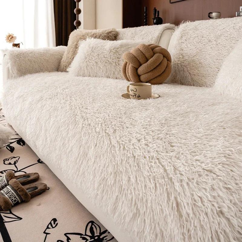 1 шт. Зимний плюшевый чехол для дивана, роскошный мягкий коврик из овечьей шерсти, нескользящий чехол для дивана в форме буквы L для гостиной