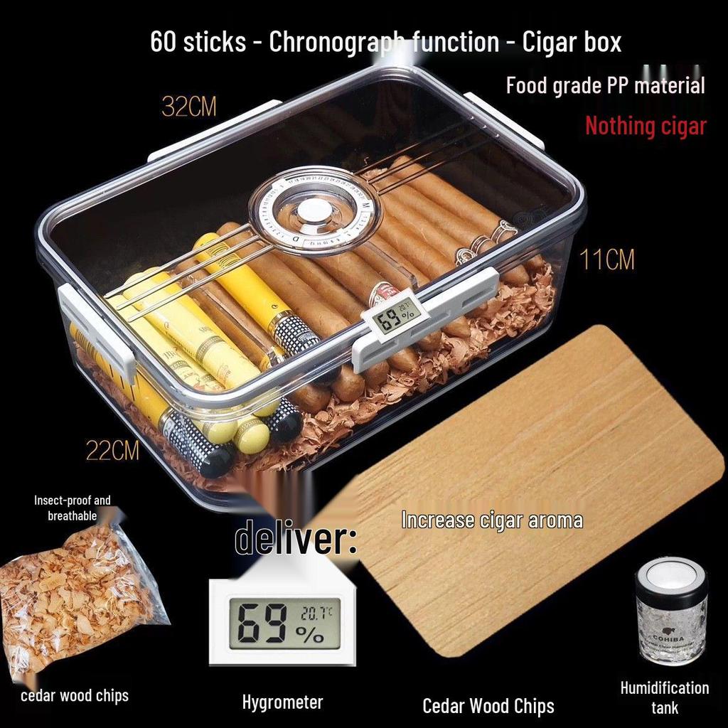 Professional Cedar Wood Cigar Humidor for 80 Imported Cigars - Sealed Aging Box Set Gift