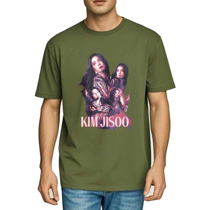 Unisex T Shirts Short Sleeve New Teeshirts Kim Jisoo Portrait On Black Travel Relaxed Fit Tshirt Classic Everyday Tees Streetw