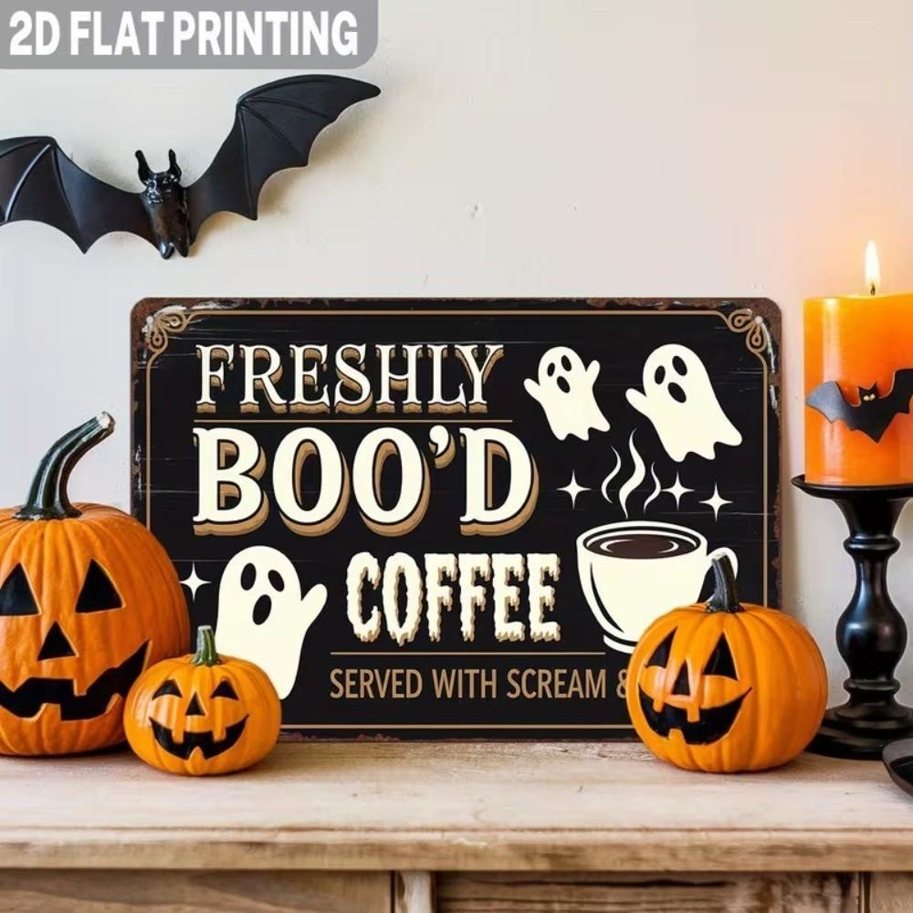 Funny Coffee Bar Wall Art Sign 2D Flat Ghost Themed Hanging Plaque Cafe Retro Coffee Sign Entryway