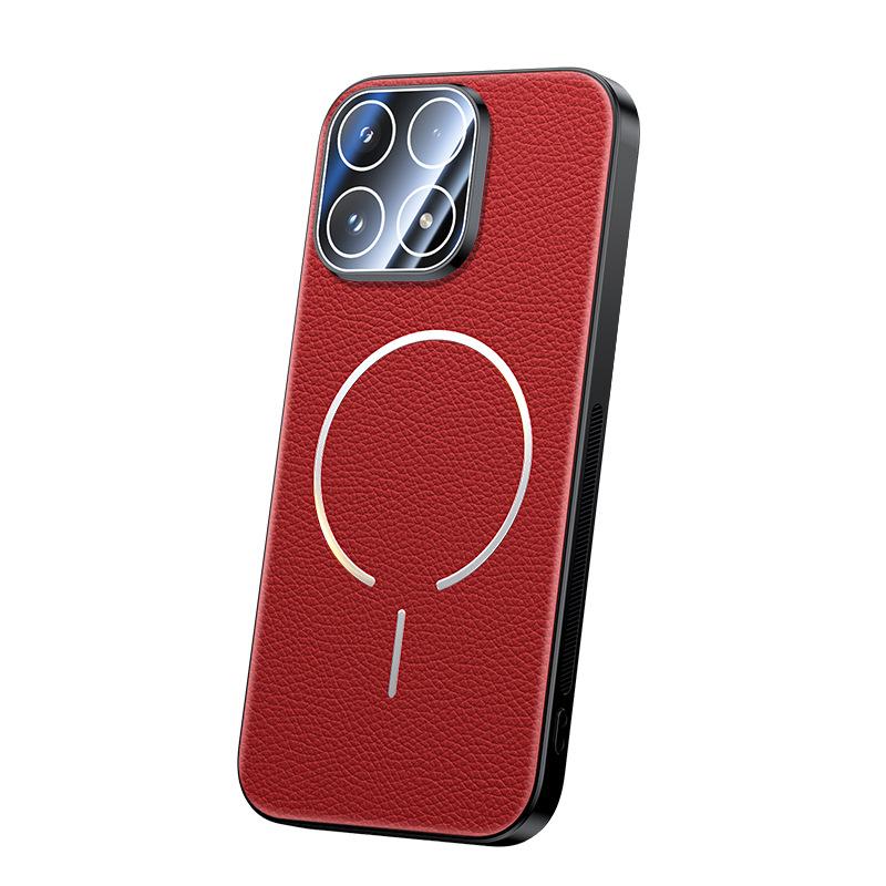 Применимо к чехлу для мобильного телефона Xiaomi 17Promax Магнитное притяжение Redmi K90 с пленкой для объектива Нескользящий край Чехол из кожи с рисунком личи