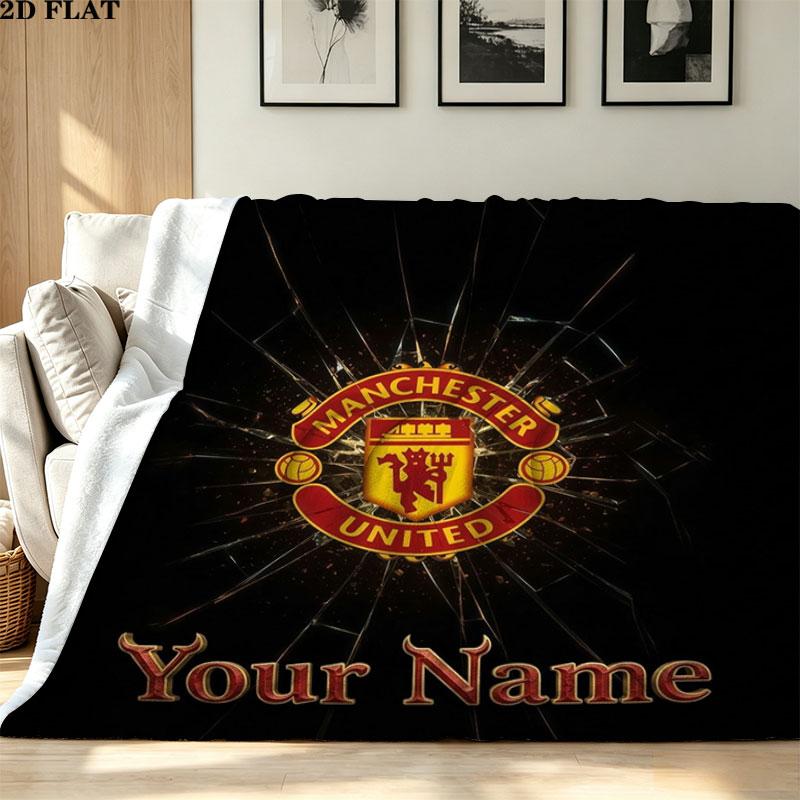 1PC Manchester United F Custom Name Patterned Flannel Blanket Suitable For All Seasons for Home Decor Warmth and Comfort Gifts Holiday Present