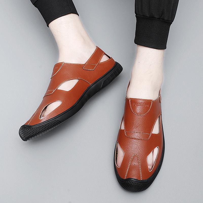Простые кожаные уличные туфли, дышащие мужские повседневные сандалии, мягкая подошва, дырчатые туфли, сверхлегкие мокасины, ажурные стильные лоферы