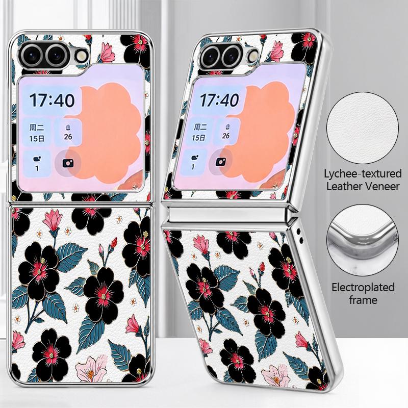 Чехол с цветочным узором для Samsung Galaxy Z FLIP 7 FE 6 5 Гибридная складная крышка с покрытием из PC+PU кожи для Samsung Z Flip7 Flip6 Flip5