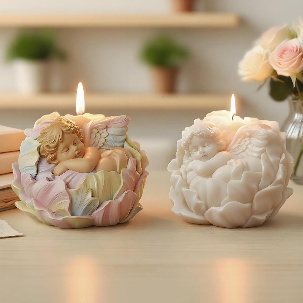 3D Форма для свечи Ангел с кувшинкой DIY Лотос Ручная работа Мыло Гипс Декоративное украшение Силиконовая форма