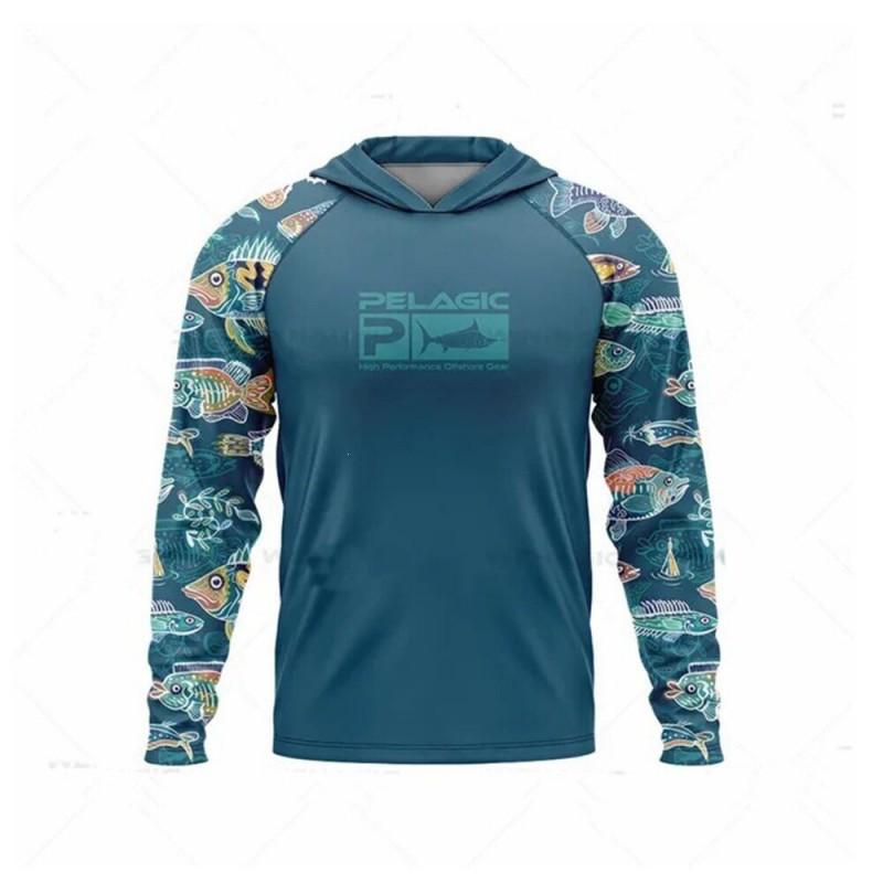 Mens Long Sleeve UV Protection Fishing Shirt Breathable Quick Dry Hooded Sunproof Outdoor Angling Top