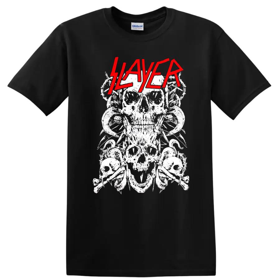 SLAYER Rock Metal Skull T Shirt Vintage Band Graphic Tee w/ Red Logo