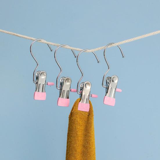 5 шт. многофункциональный зажим для сушки одежды с крючком, компактный металлический крючок из нержавеющей стали с резиновым покрытием