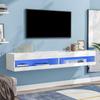 TV Lowboard with LED Lighting, Wall-mounted TV Cabinet TV Table In High Gloss with Plenty of Storage Space for Your Living Room, 140 X 40 X 30.5cm, White