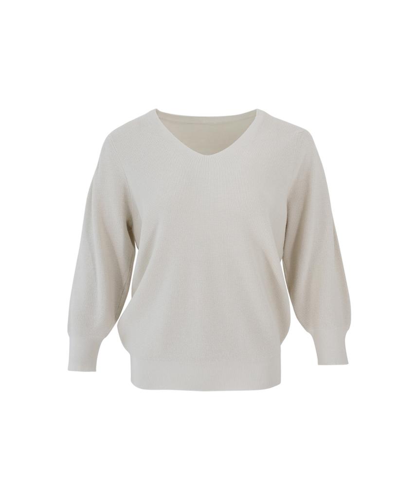 Baseukala Вязаный топ с V-образным вырезом и рукавами 3/4 с воланами (5Colors)