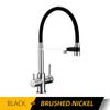 Кухонный кран из серой латуни с тремя выходами, смеситель для мойки, черный, с креплением для шланга, выдвижной, с двумя распылителями, водопроводные краны