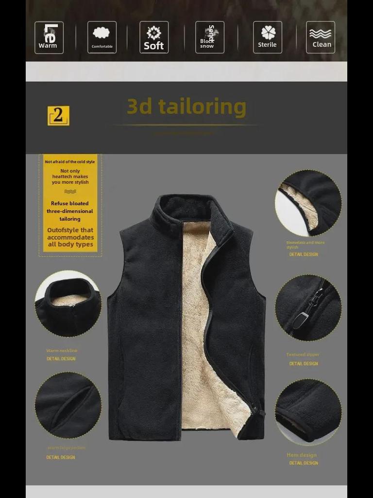 Мужской флисовый жилет с воротником-стойкой — теплый, плотный, большого размера жилет для весны и осени