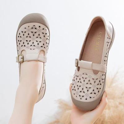 Летние новые туфли с круглым носком, полые, дышащие, с отверстиями, из мягкой кожи, на маффиновой подошве, удобные туфли, сандалии женские