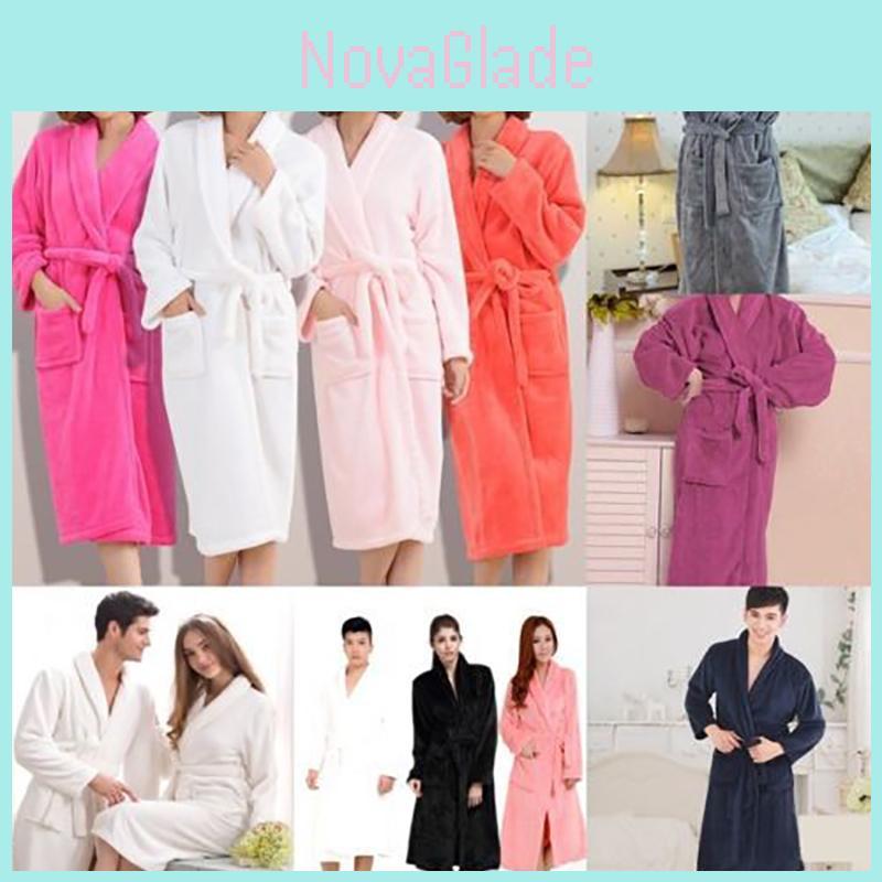 Soft And Cozy Coral Fleece Night Gown For Men And Women Warm Winter Kimono