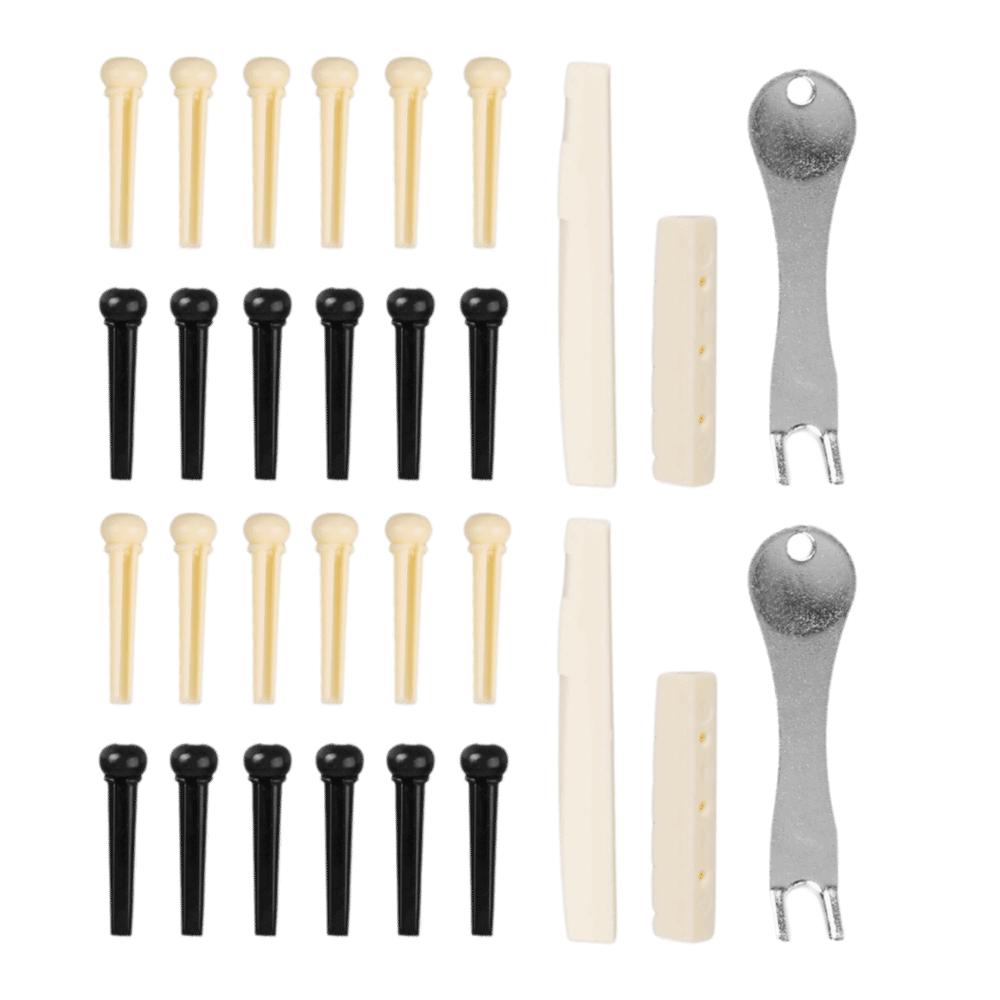 2Sets Metal Puller Bridge Pin Puller Black And Ivory Pegs Replacement Parts  For Acoustic Guitar