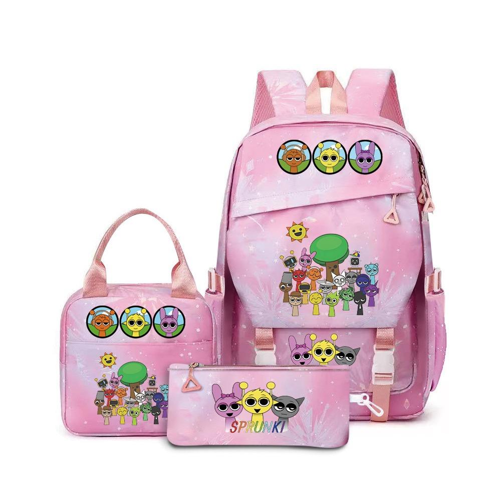 New Rhythm Box Sprunki Music Game Schoolbag Backpack Pencil Case Three-piece Set Student Heat Transfer Backpack D