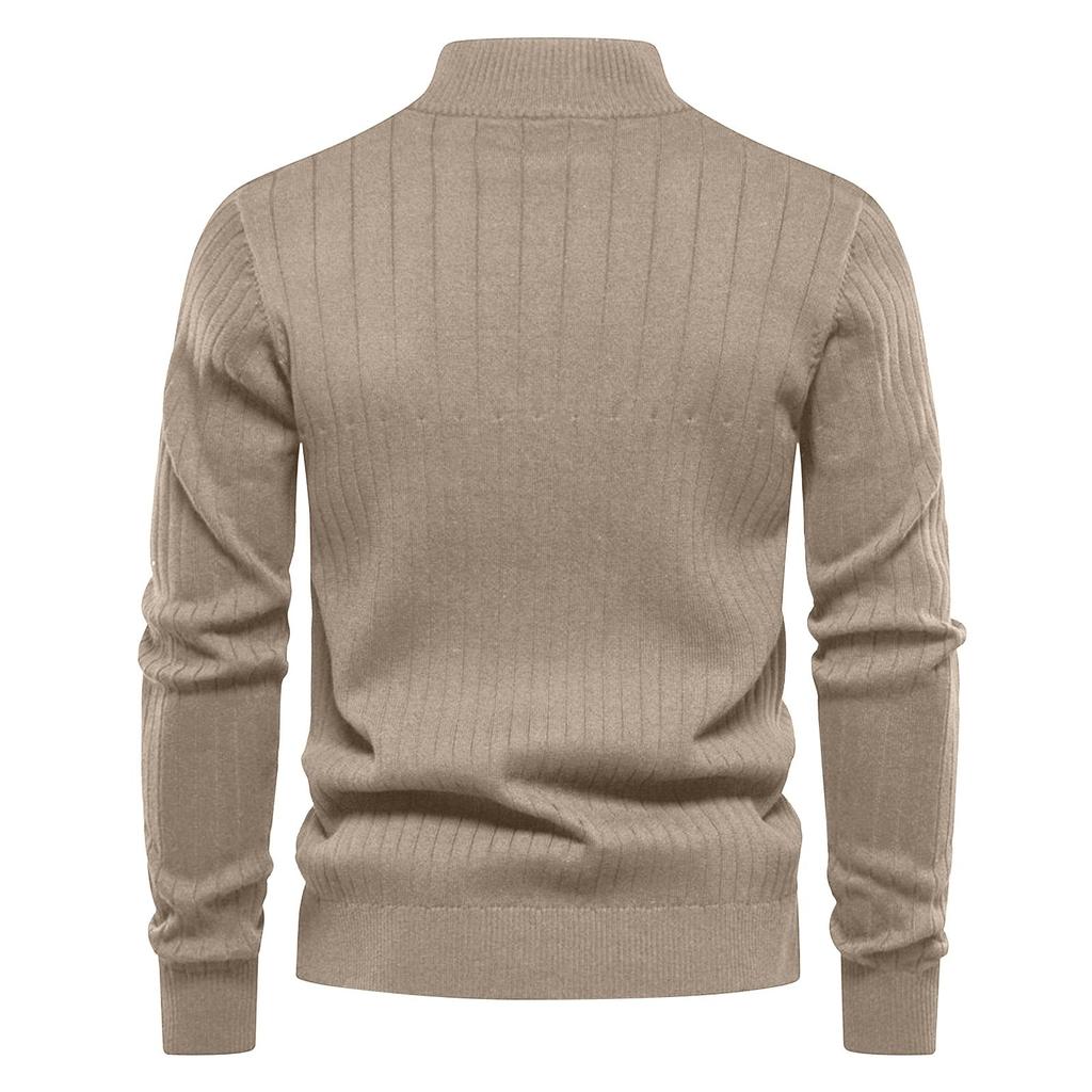 Men's Winter Solid Color Stand Collar Half Zipper Slim Fit Knit Long Sleeve Top