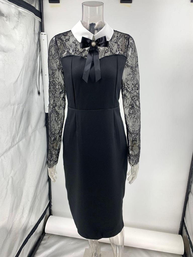 2025 Европейское и американское женское сексуальное облегающее платье с кружевной отделкой