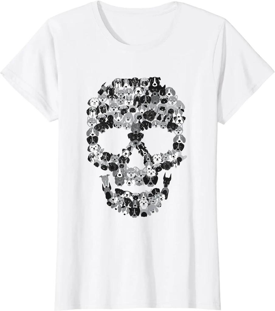 Череп собаки, милое животное, жуткий щенок, скелет, наряд для Хэллоуина, футболка для унисекс, женские и детские футболки с графическим рисунком, уличная одежда