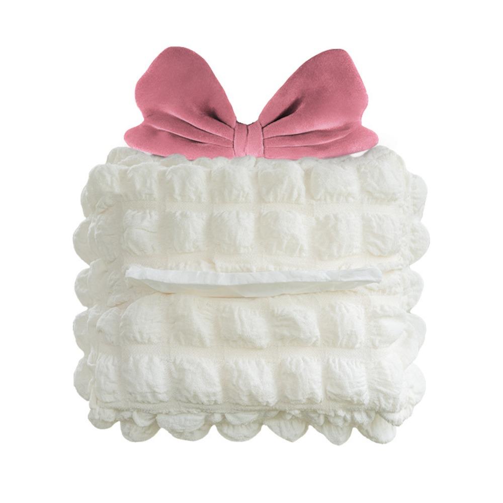 Puff Grid Car Hanging Napkin Holder Bow Paper Organizer Storage Bag  Headrest Armrest