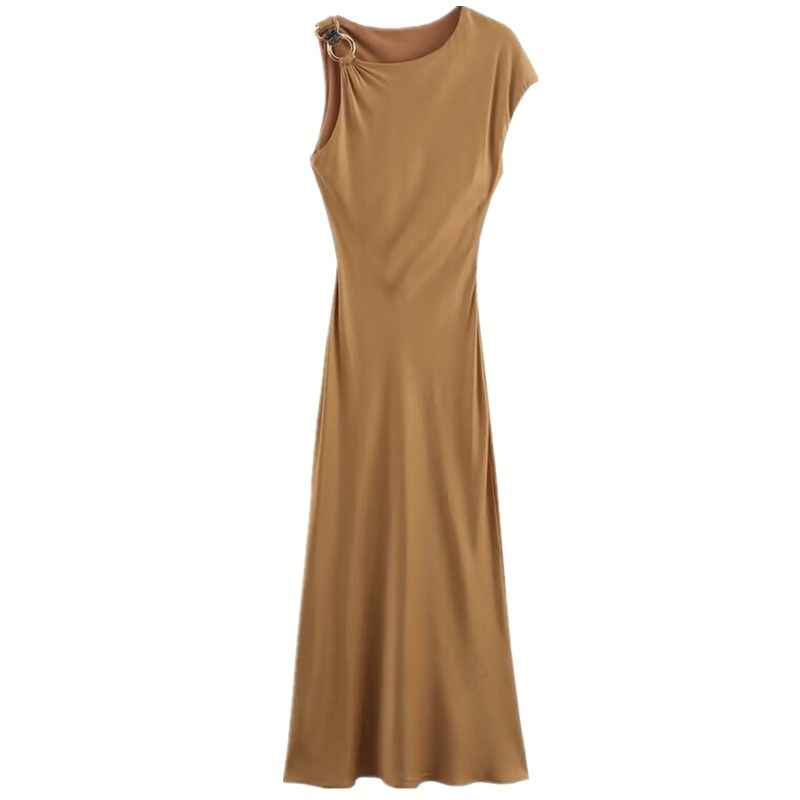 Fashion Style 2024 Autumn New Women's Clothing Stylish Elegant Silk Satin Texture Midi Skirt Dress 9878158