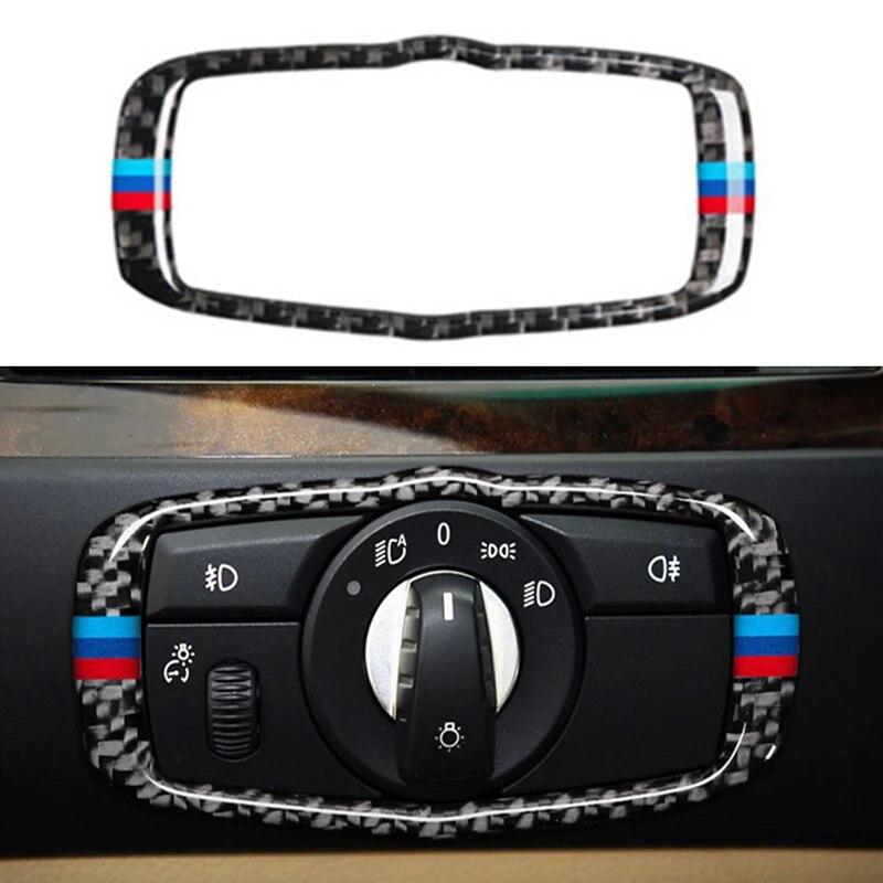 Рамка переключателя фар автомобиля из углеродного волокна, декоративная наклейка для BMW 5 серии E60 X5 E70 X6 E71 2008-13, автомобильные аксессуары для интерьера